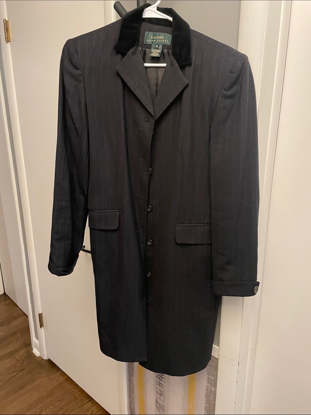 Ralph Lauren Black Pinstripe Blazer with Velvet Collar